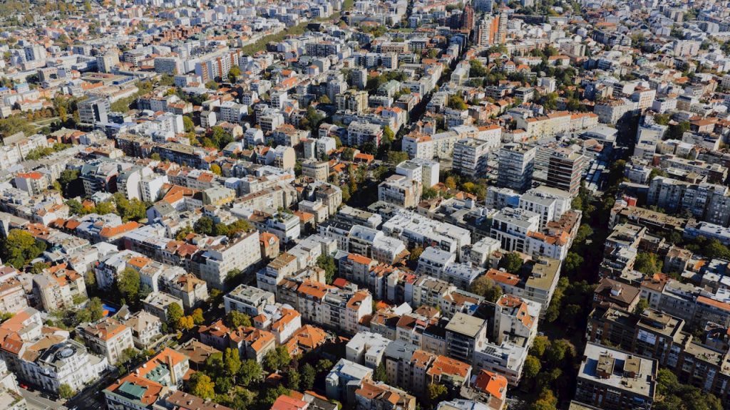 Stunning aerial view showcasing the dense urban landscape of Belgrade, Serbia.